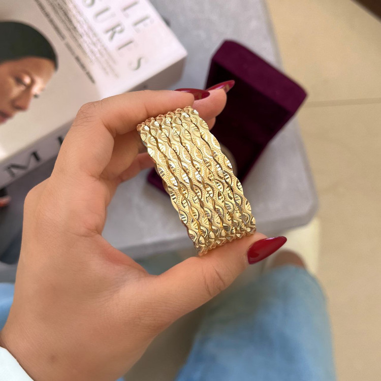 پک النگو طلاروس ۳ میل طرح موجی تابیده تراشدار طلایی