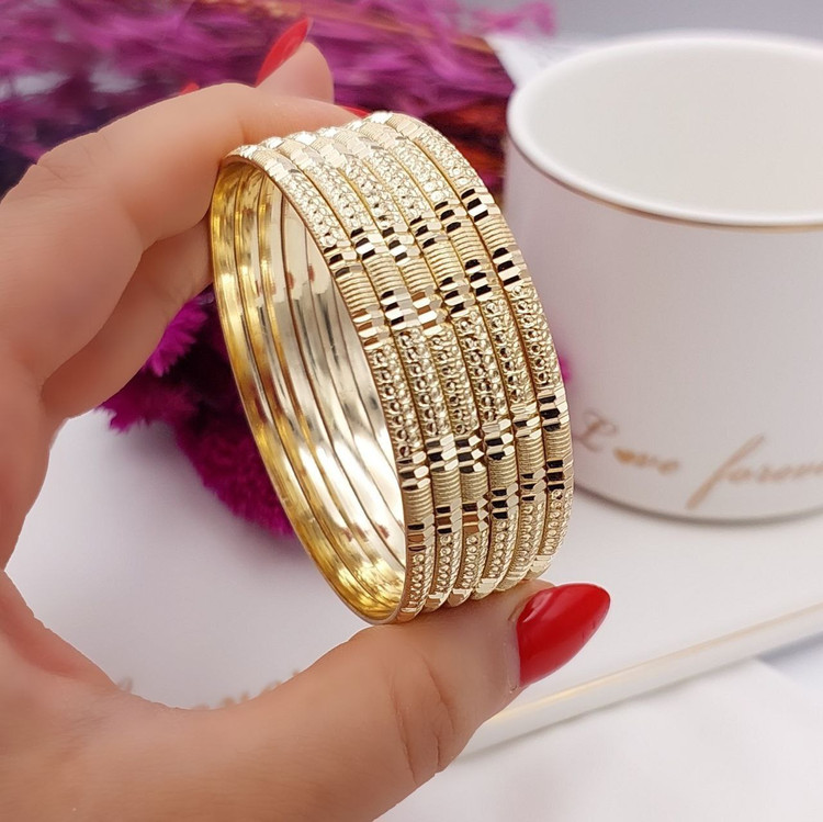 النگو طلاروس ۳ میل طرح شیار قطعهای طلایی پک ۶ عددی