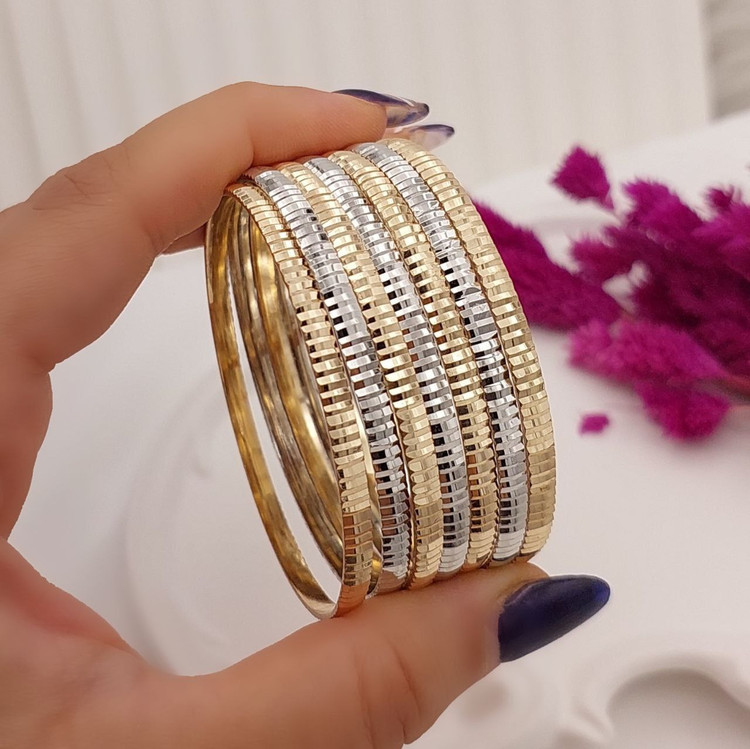 النگو طلاروس دورنگ ۳ میل طرح شیار مربعی منظم پک ۷ عددی