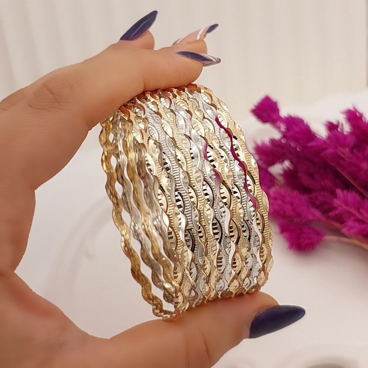 النگو طلاروس دورنگ ۳ میل طرح موجیبافته پک ۷ عددی