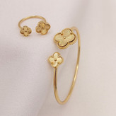 ست دستبند بنگل و انگشتر ونکلیف دو گل