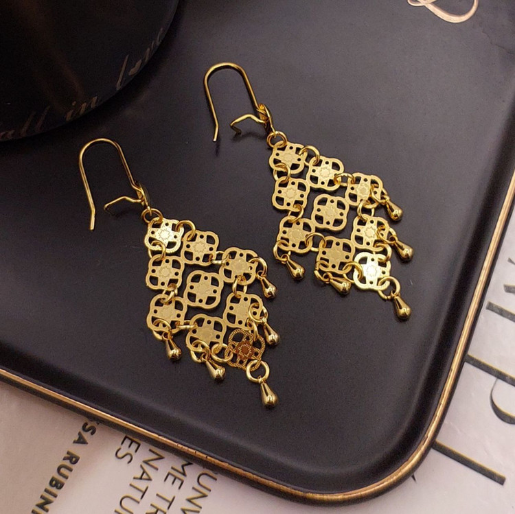 گوشواره آویز سیتی گلد طرح توری و اسلیمی (ملیلهکاری)