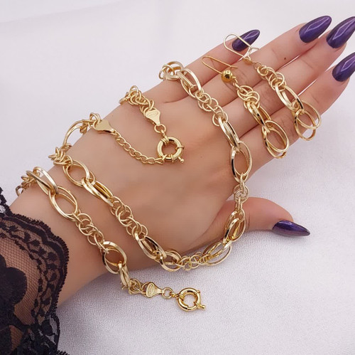 سرویس طلایی زنانه حلقهای بیضی با رنگ ثابت و قفل ملوانی