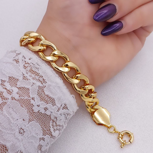 دستبند زنجیری زنانه طرح طلا حلقهای ضخیم صیقلی آینهای