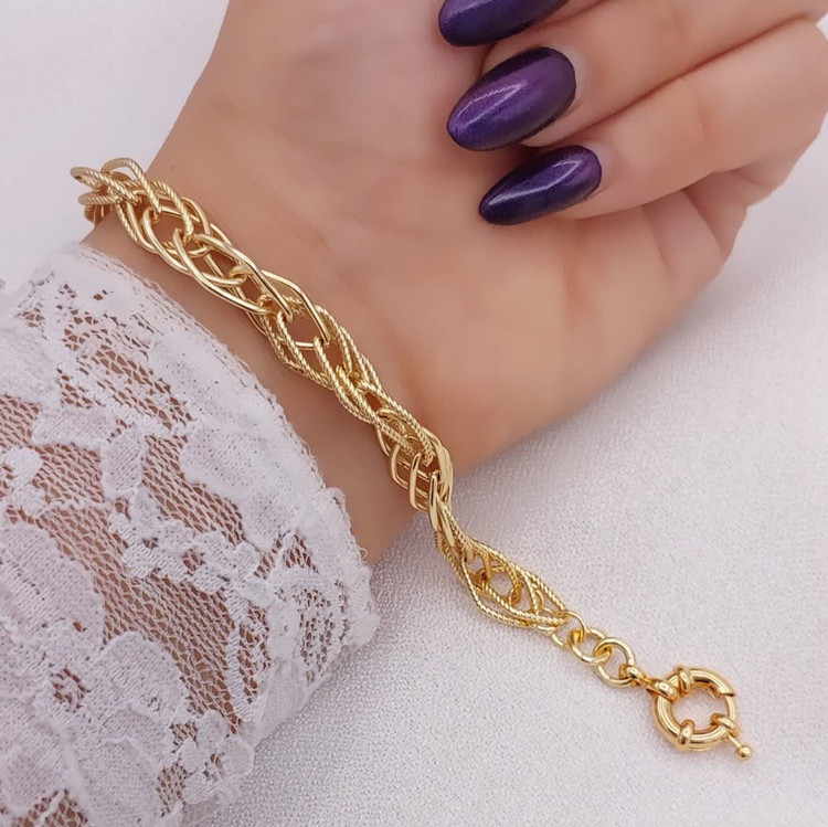 دستبند زنانه حلقهای درهمتنیده با بافت خطی