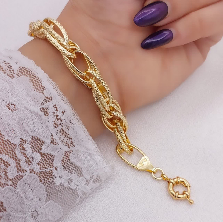 دستبند زنانه حلقهای طرح طلا حلقههای بیضی با بافت طنابی