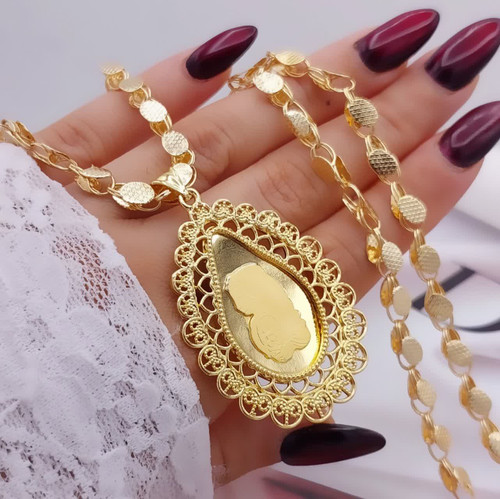 گردنبند زنانه بلند طرح طلا May Dear با پلاک اشکی کلاسیک و زنجیر یزدی